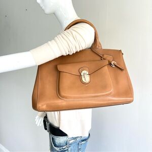 BOLDRINI SELLERIA Italy Cognac Smooth Leather Large Spacious Shoulder Bag Tote